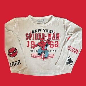 WOMENS MARVEL SPIDER-MAN NY LONG SLEEVE CROP TOP GRAPHIC LOGO SIZE SMALL